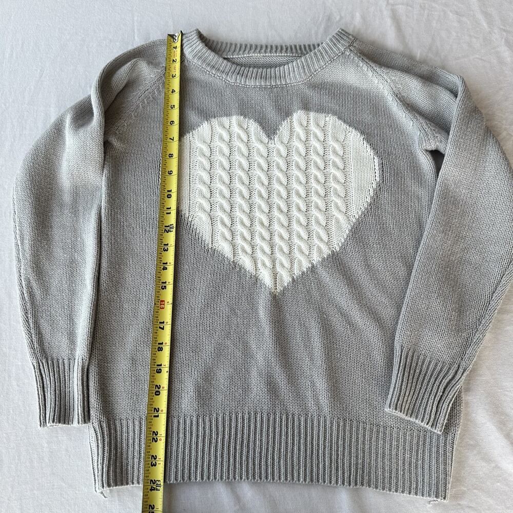 Cable Knit White Heart Grey Sweater Sz S Cozy Classic Winter Fisherman Coastal - Picture 9 of 10